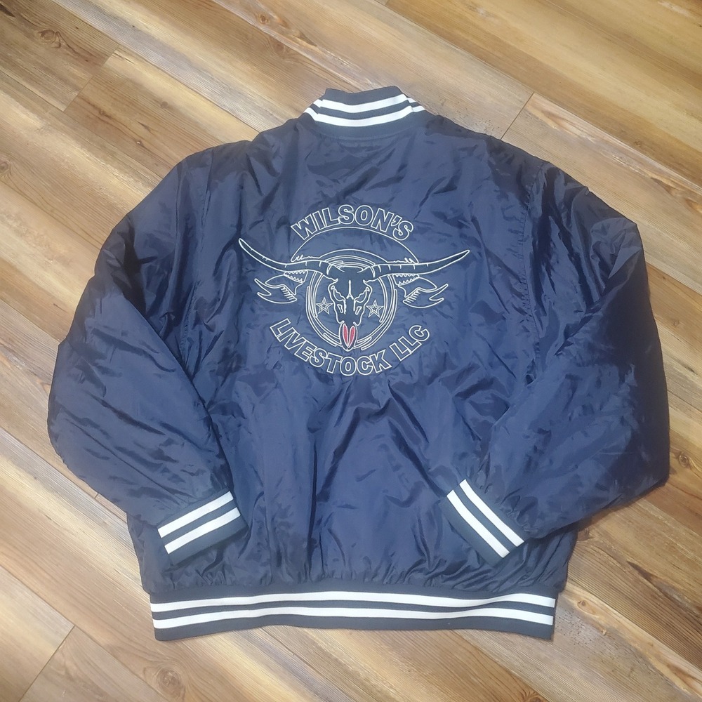 Holloway Mens 2XL Navy Blue Wilsons Livestock Varsity Satin Bomber Jacket 229140